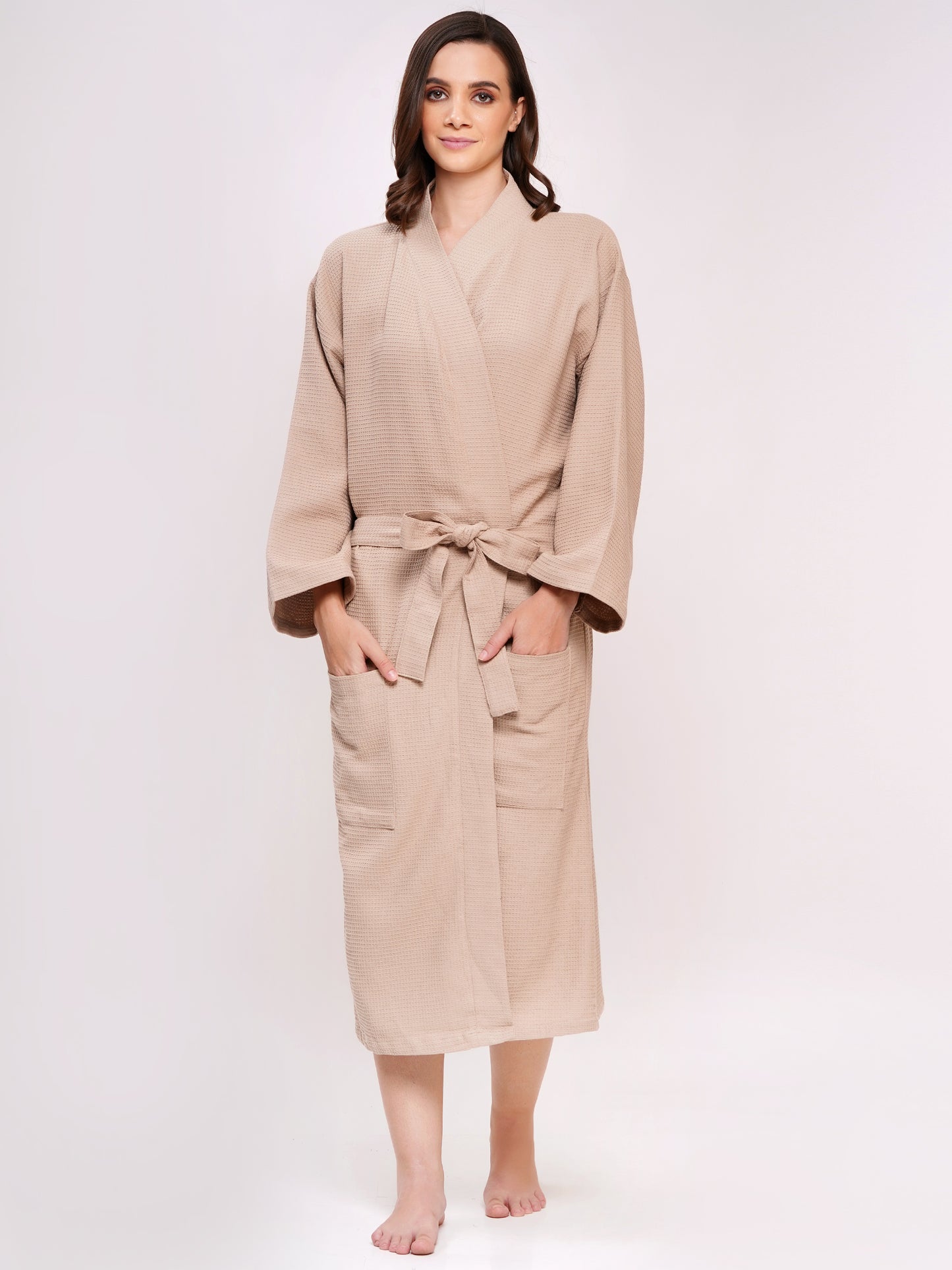 Poorak Waffle Bathrobe (Free Size, Full Sleeve) – Soft, Lightweight & Absorbent Unisex Robe for Home, Spa & Travel