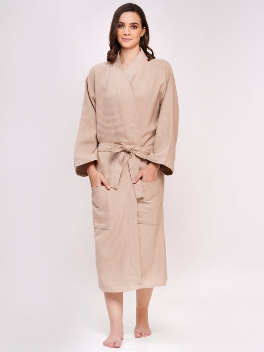 Poorak Waffle Bathrobe (Free Size, Full Sleeve) – Soft, Lightweight & Absorbent Unisex Robe for Home, Spa & Travel