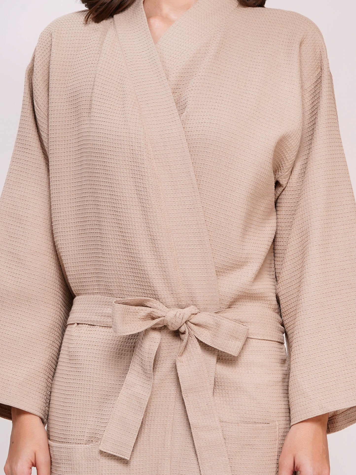 Poorak Waffle Bathrobe (Free Size, Full Sleeve) – Soft, Lightweight & Absorbent Unisex Robe for Home, Spa & Travel