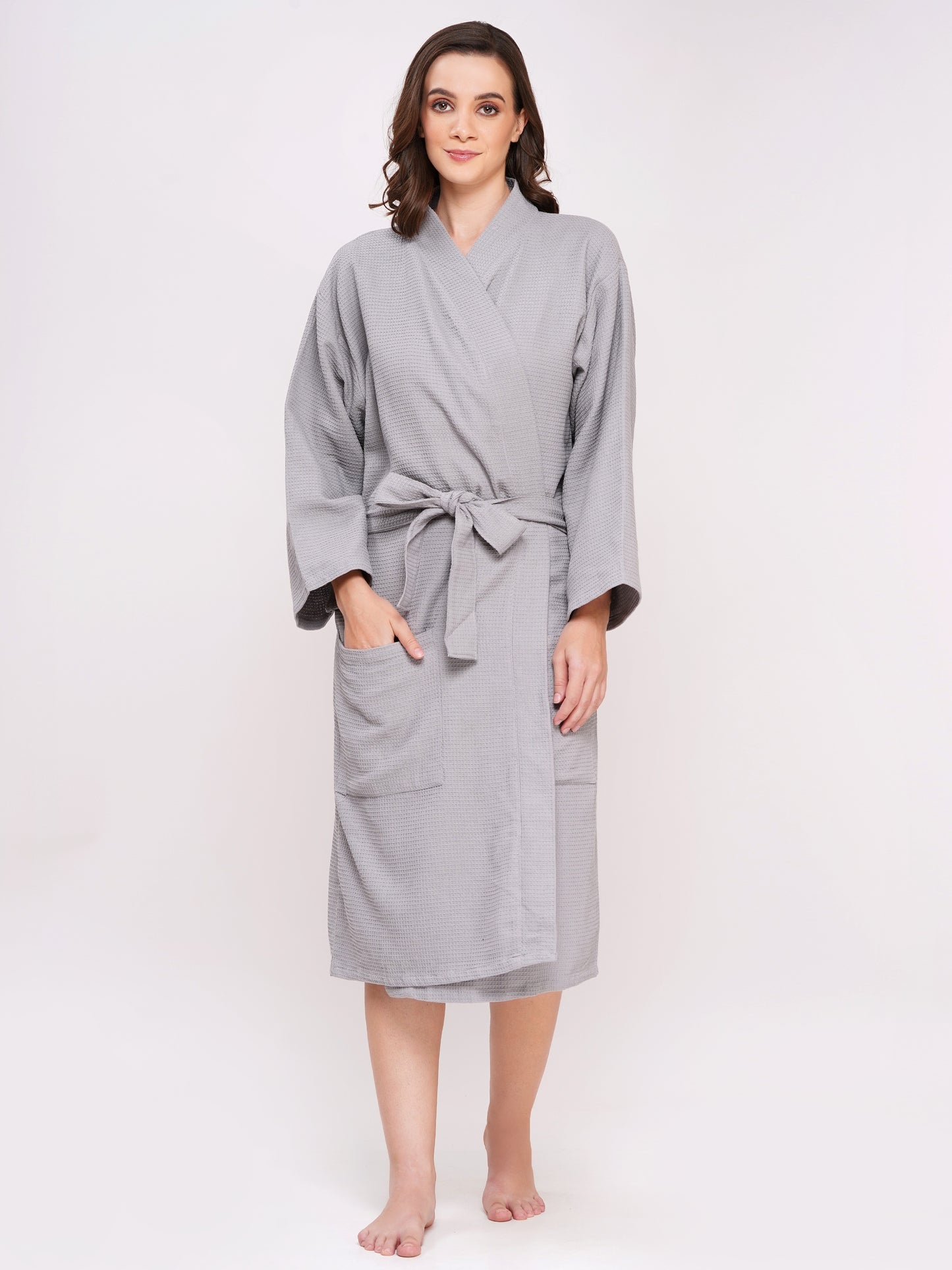Poorak Waffle Bathrobe (Free Size, Full Sleeve) – Soft, Lightweight & Absorbent Unisex Robe for Home, Spa & Travel