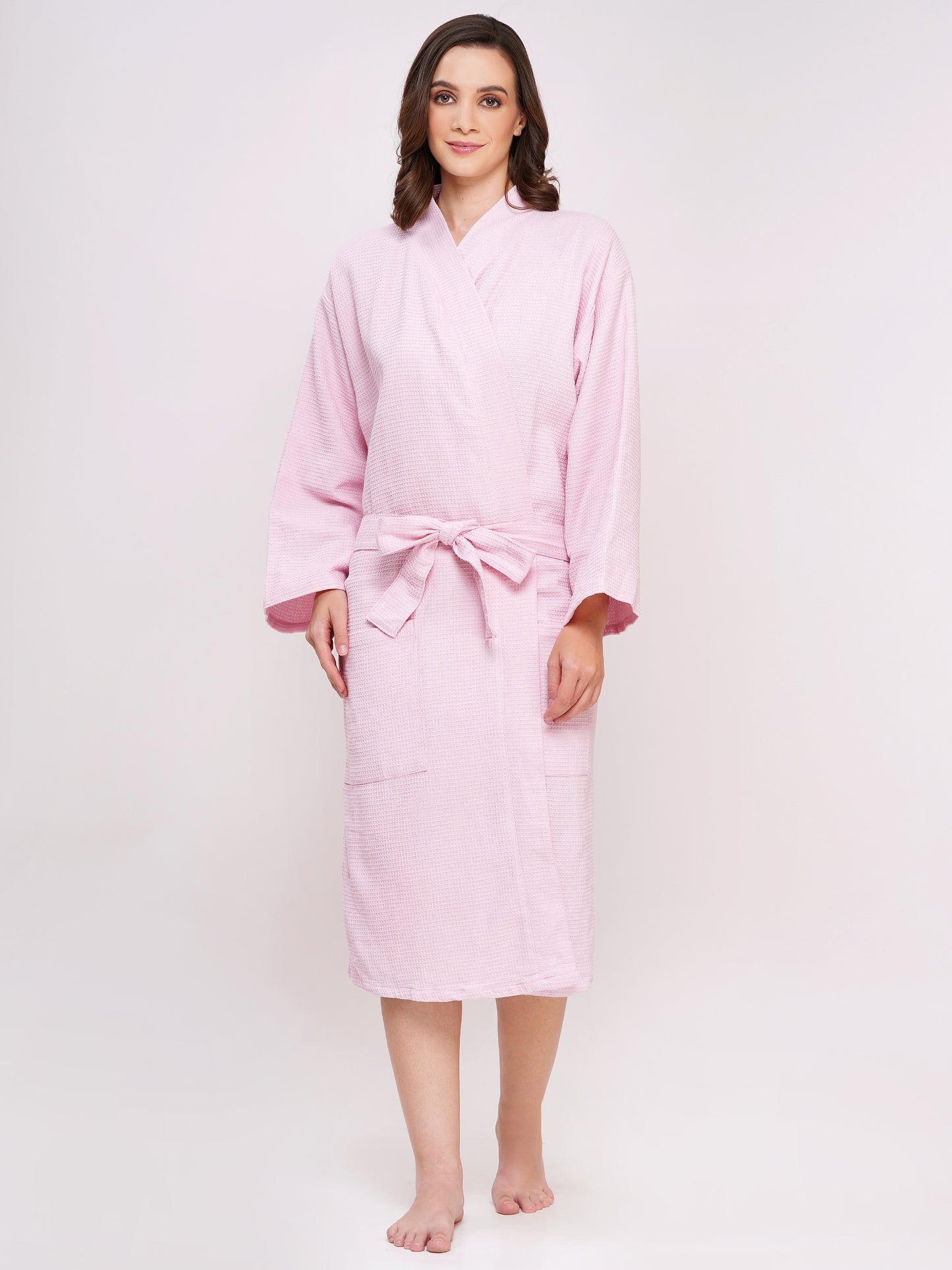 Poorak Waffle Bathrobe (Free Size, Full Sleeve) – Soft, Lightweight & Absorbent Unisex Robe for Home, Spa & Travel