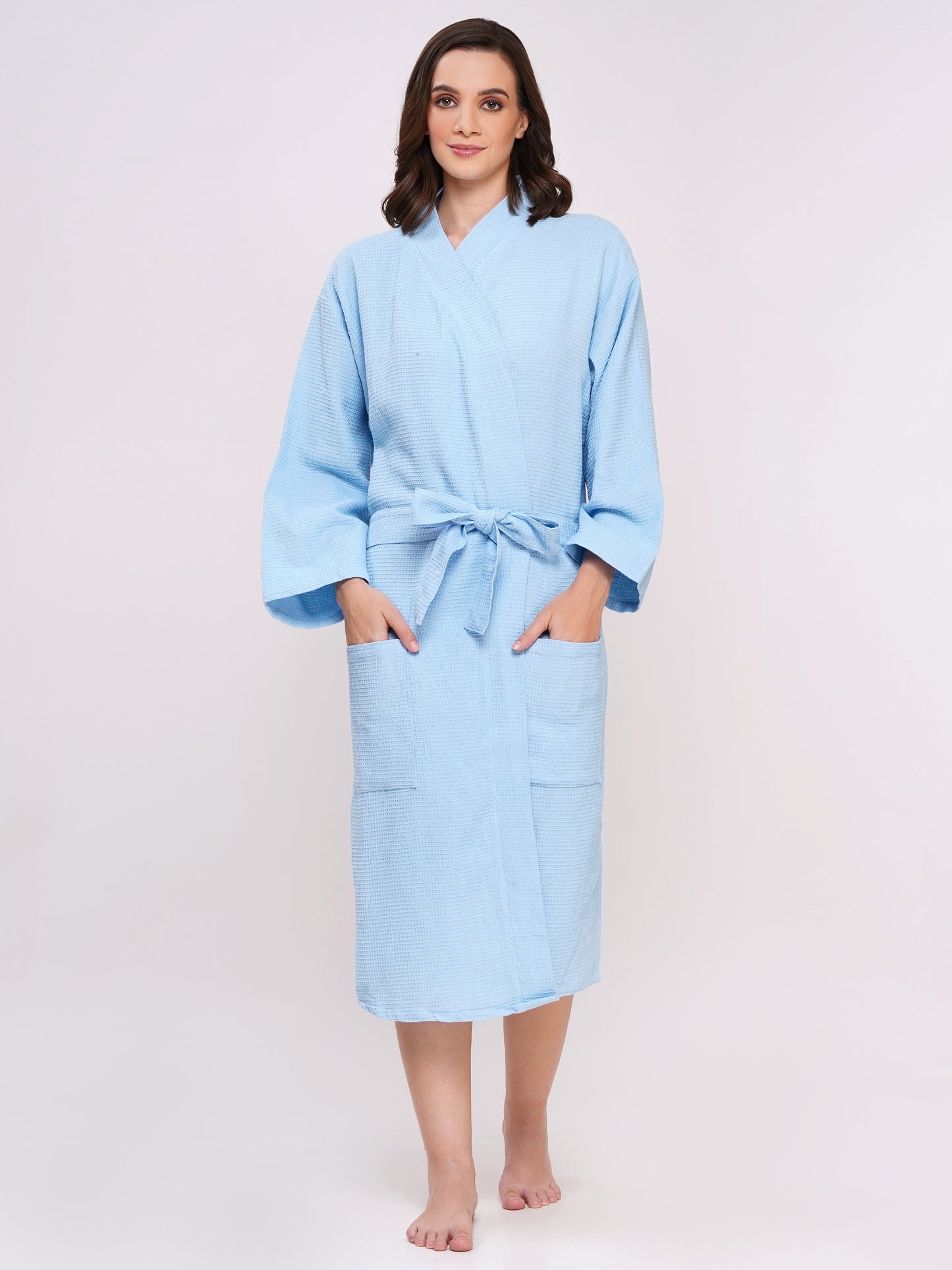 Poorak Waffle Bathrobe (Free Size, Full Sleeve) – Soft, Lightweight & Absorbent Unisex Robe for Home, Spa & Travel