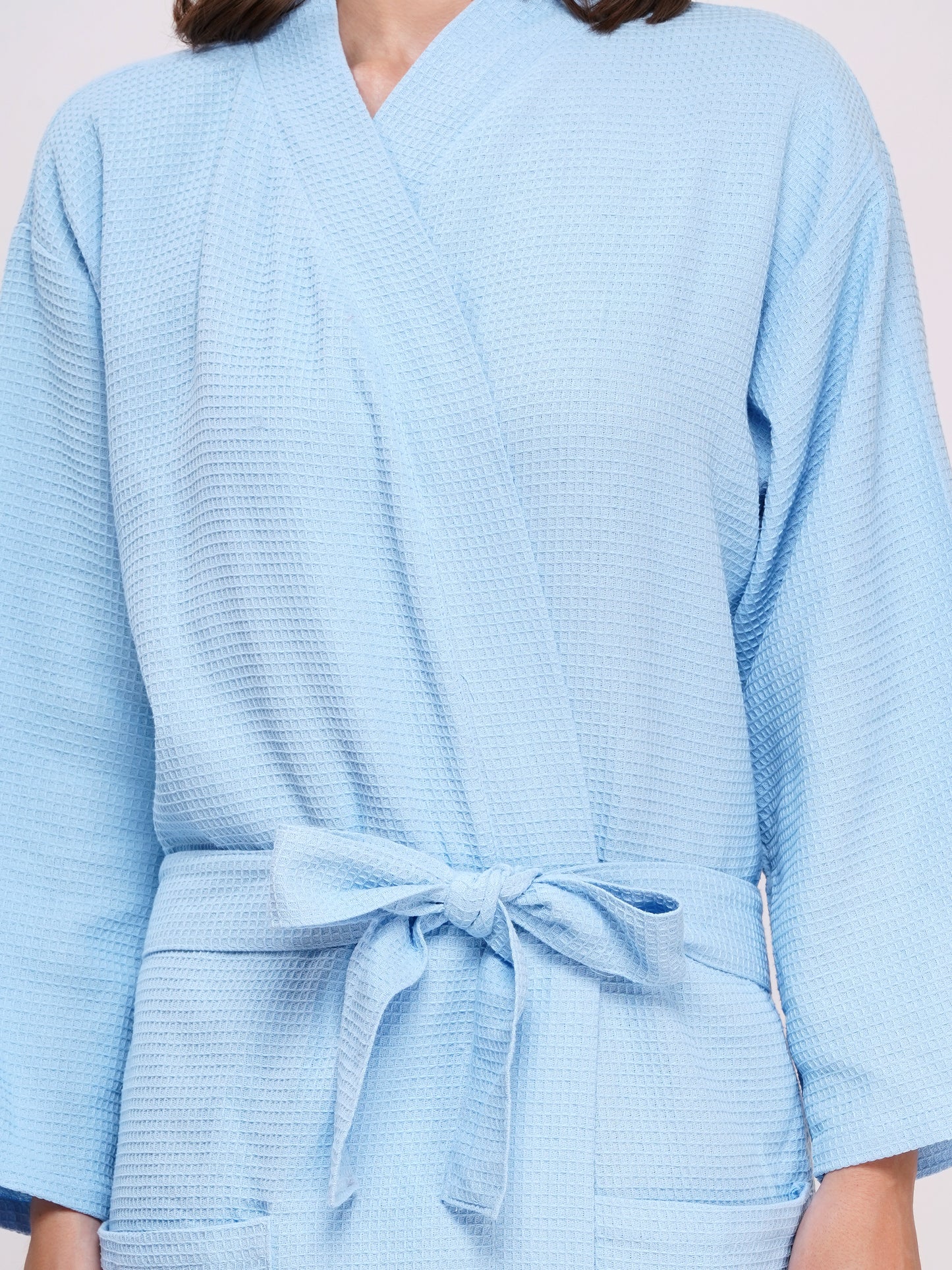 Poorak Waffle Bathrobe (Free Size, Full Sleeve) – Soft, Lightweight & Absorbent Unisex Robe for Home, Spa & Travel