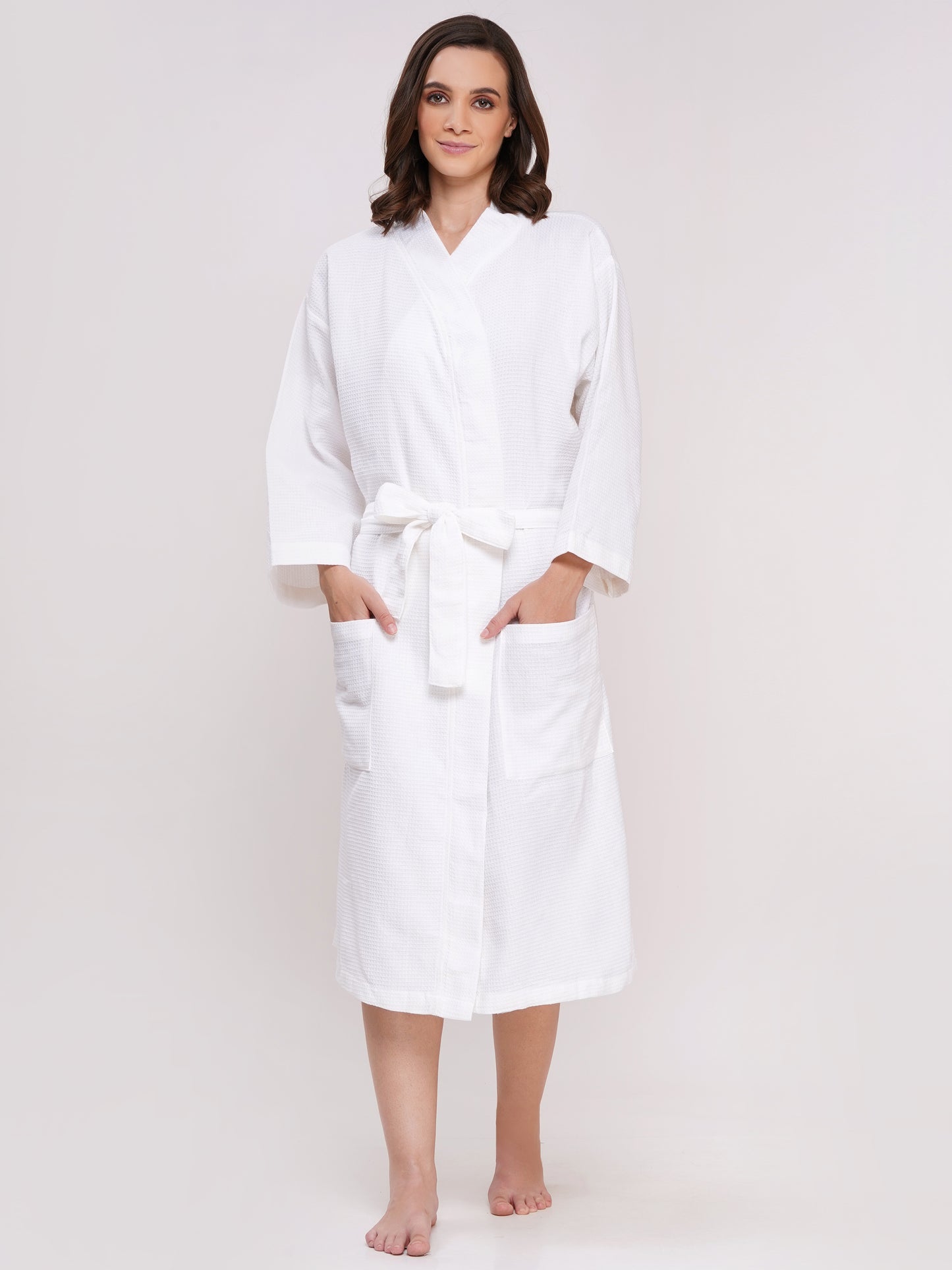 Poorak Waffle Bathrobe (Free Size, Full Sleeve) – Soft, Lightweight & Absorbent Unisex Robe for Home, Spa & Travel