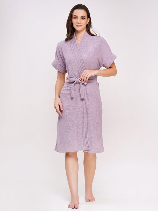Poorak Double Terry Bathrobe (Free Size, Solid Color, Half Sleeve) – Soft, Absorbent & Comfortable Unisex Robe for Home, Spa & Everyday Use