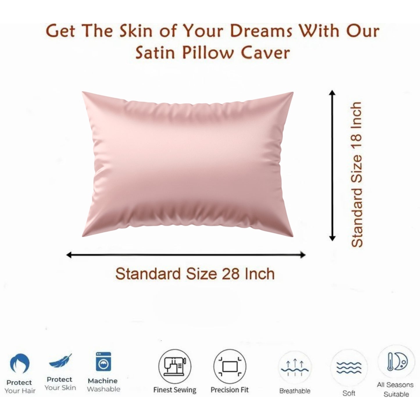 Poorak Elegant Satin Pillowcase – Soft, Shiny, Durable, Skin-Friendly, and Perfect for Bedroom Decor