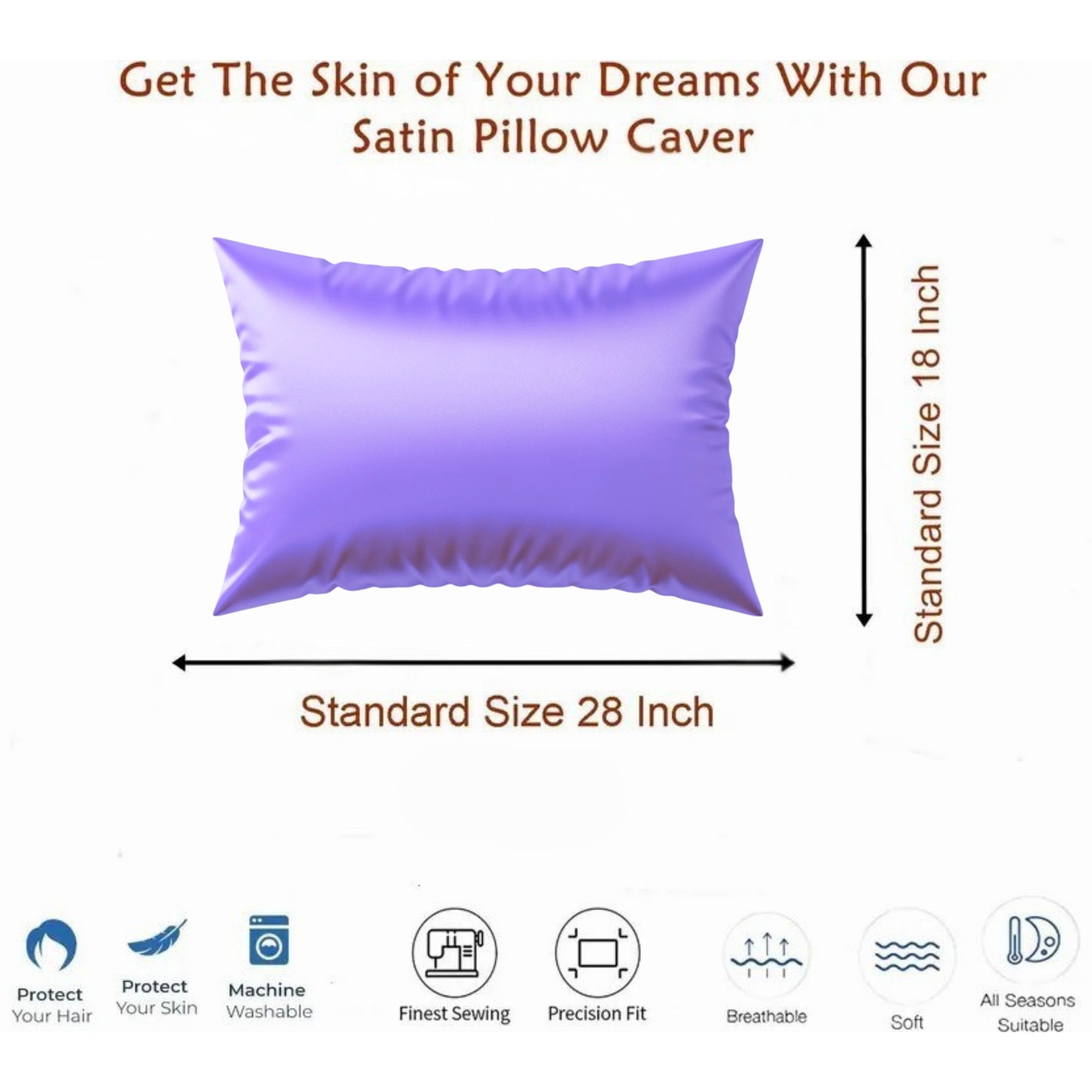 Poorak Elegant Satin Pillowcase – Soft, Shiny, Durable, Skin-Friendly, and Perfect for Bedroom Decor