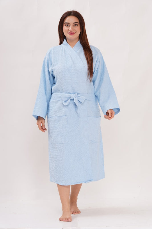 Pooak 100% Cotton Waffle Unisex Robe Sky Blue